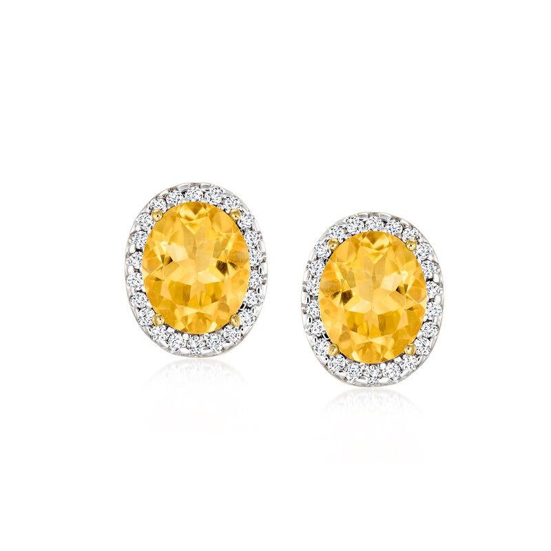 5.00 ct. t.w. Citrine Earrings with .44 ct. t.w. Diamonds in 14kt Yellow Gold  image number 0