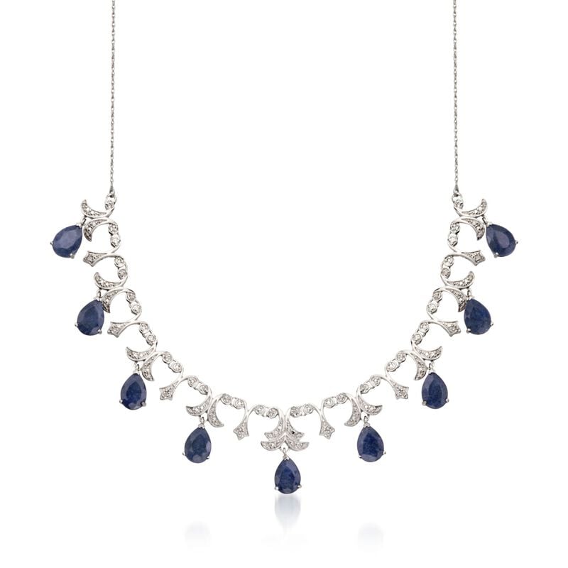 20.00 ct. t.w. Sapphire and .28 ct. t.w. Diamond Necklace in Sterling Silver. 18&quot; image number 1