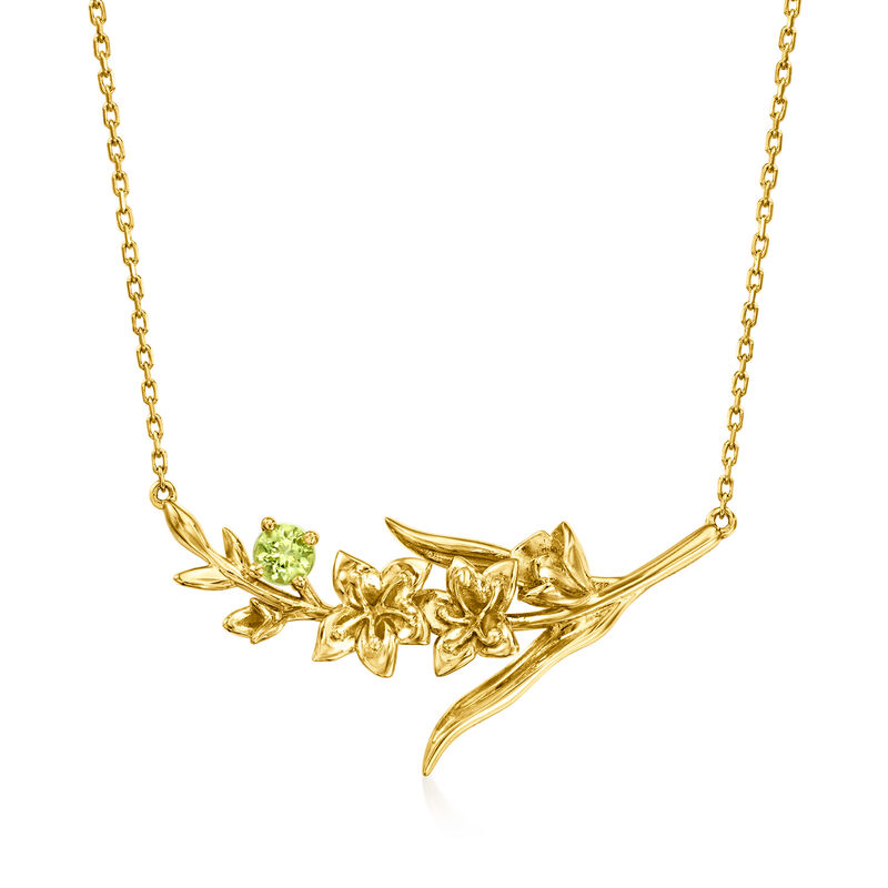 .10 Carat Peridot Gladiolus Flower Necklace in 14kt Yellow Gold image number 0
