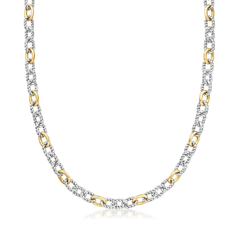 Phillip Gavriel "Italian Cable" Sterling Silver and 18kt Yellow Gold Alternating Cable and Rope-Link Necklace. 18" image number 0