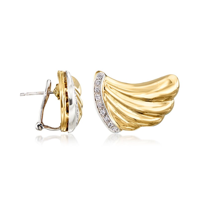 C. 1980 Vintage .50 ct. t.w. Diamond Curved Earrings in 18kt Two-Tone Gold image number 2