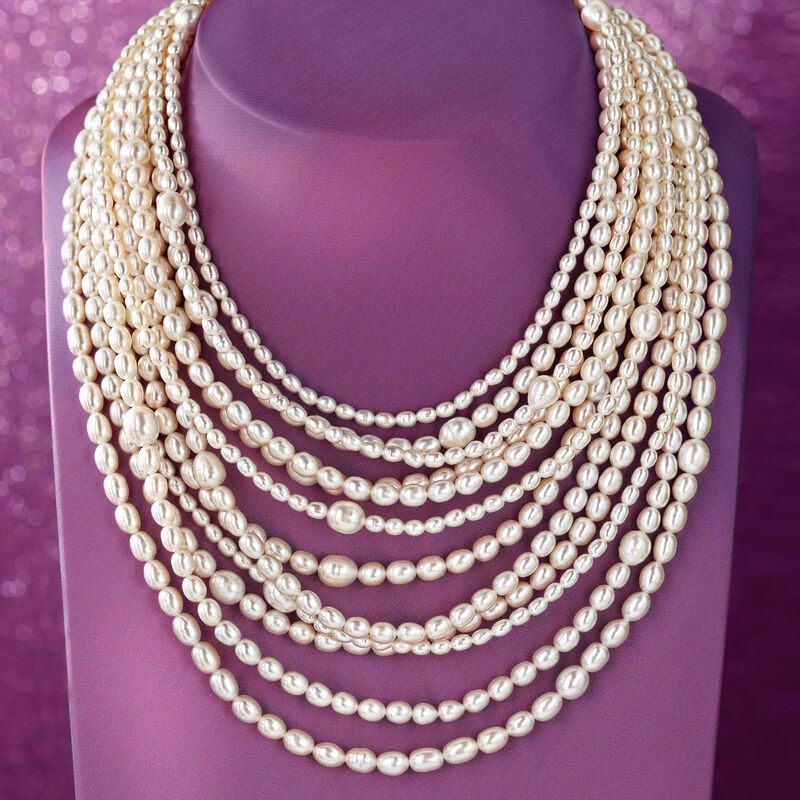 4-9mm Cultured Pearl Multi-Strand Necklace with Sterling Silver. 18&quot; image number 3