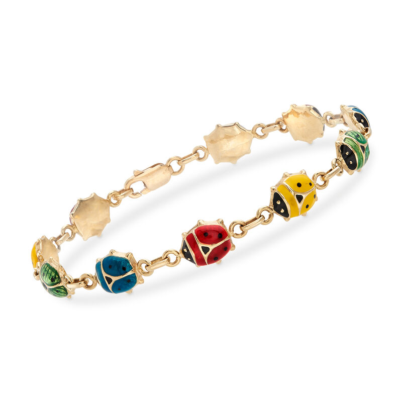 C. 2000 Vintage Multicolored Enamel Ladybug Bracelet in 14kt Yellow Gold image number 0