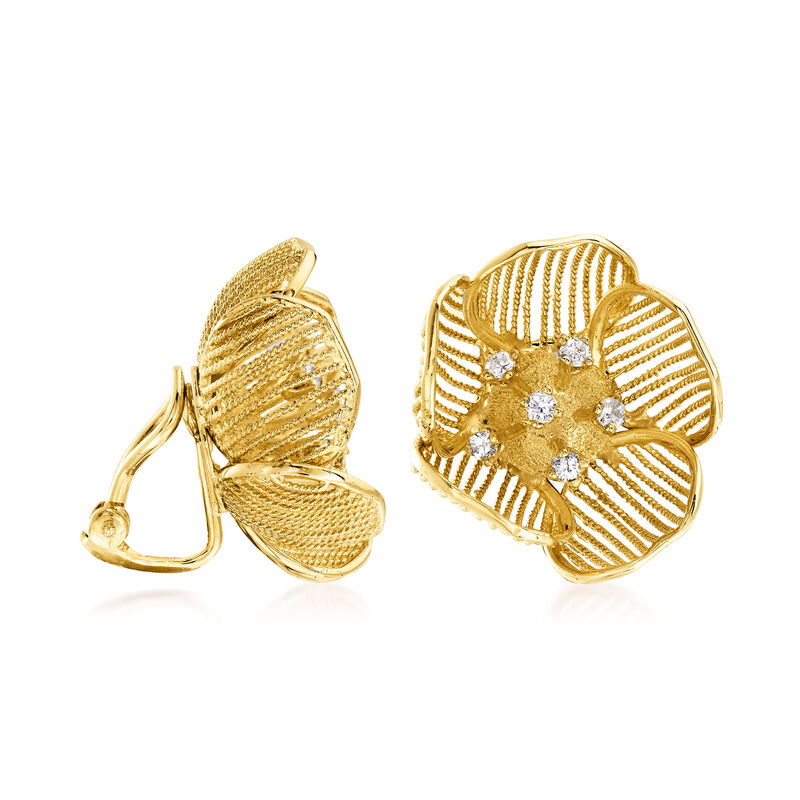 C. 1960 Vintage .75 ct. t.w. Diamond Flower Clip-On Earrings in 14kt Yellow Gold image number 2