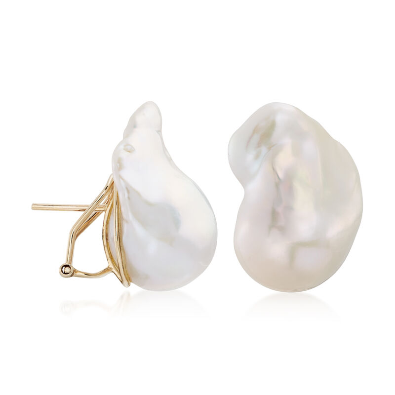 22x18mm Cultured Baroque Pearl Earrings with 14kt Yellow Gold  image number 2