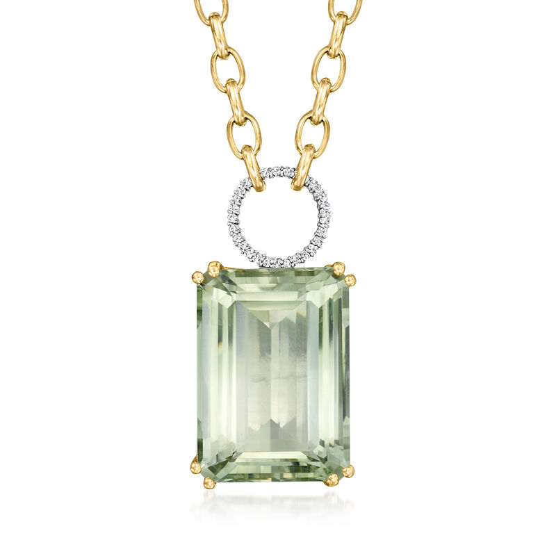 50.00 Carat Prasiolite Pendant Necklace with .23 ct. t.w. Diamonds in 14kt Two-Tone Gold. 18&quot; image number 1