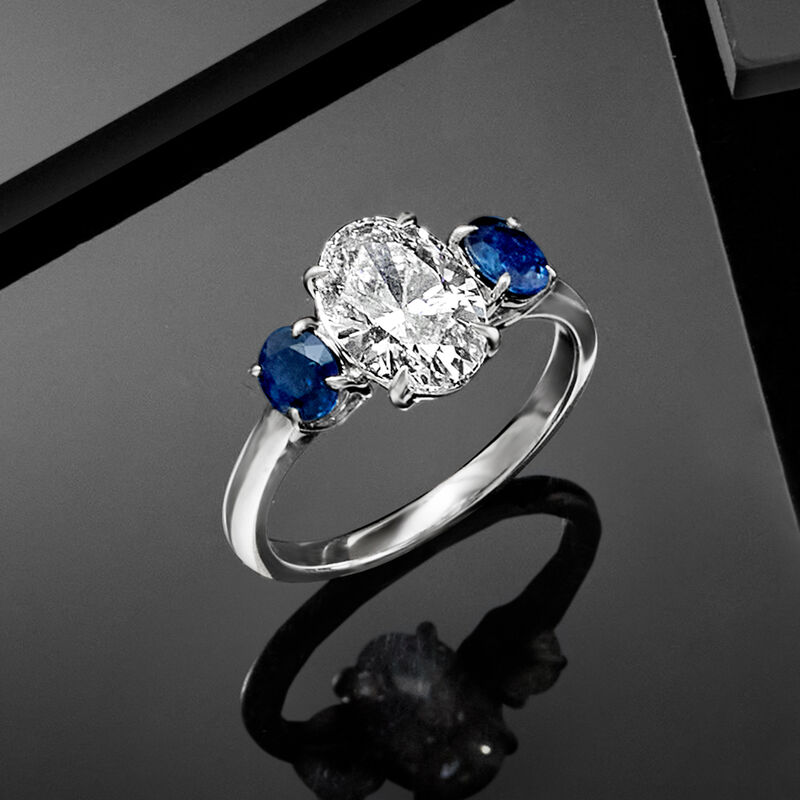 2.00 Carat Lab-Grown Diamond Ring with 1.00 ct. t.w. Sapphires in 14kt White Gold image number 3