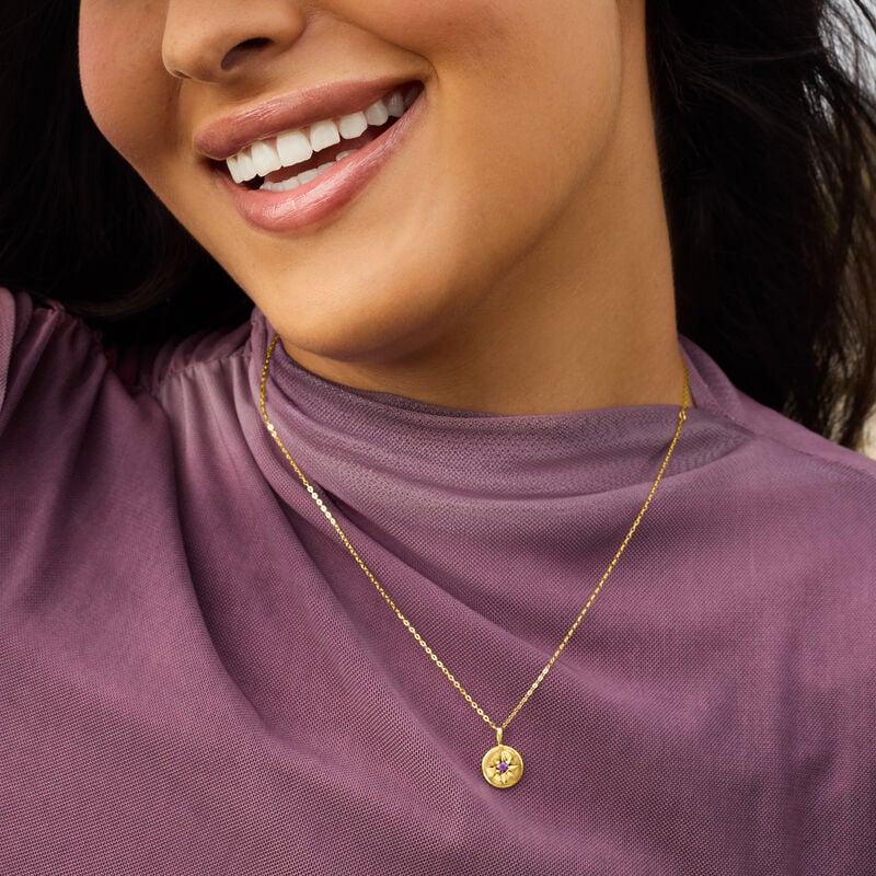 April/Diamond - Birthstone Star Disc Pendant Necklace in 14kt Yellow Gold. 16&quot; image number 5