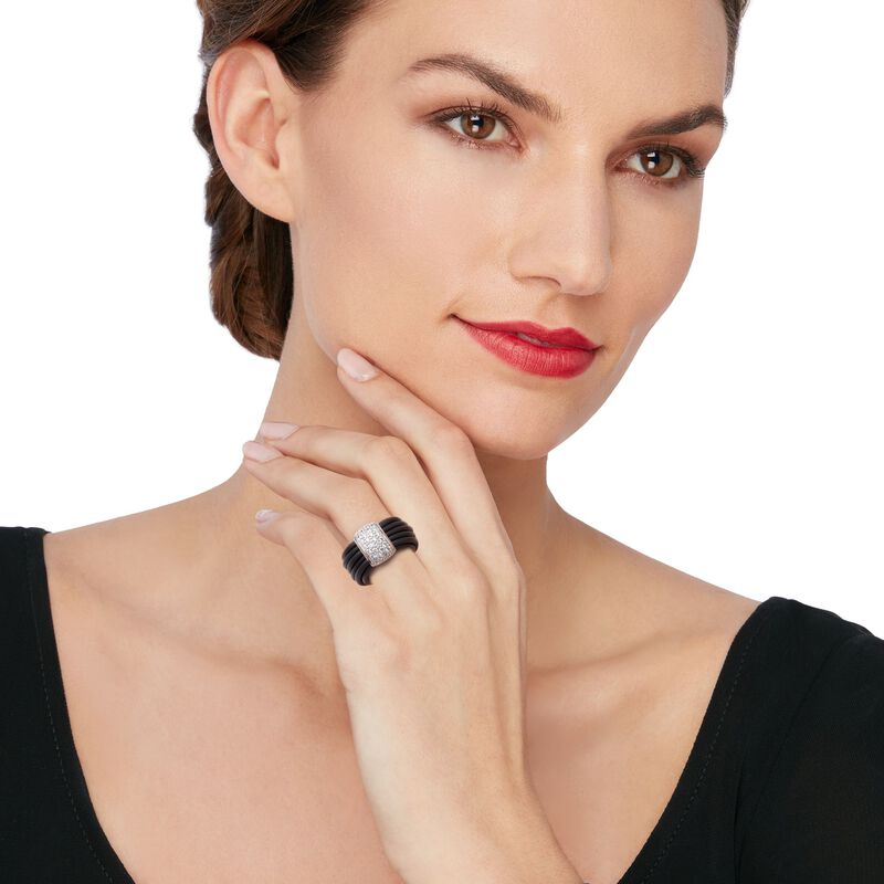 Belle Etoile &quot;Adagio&quot; .70 ct. t.w. CZ and Black Rubber Ring in Sterling Silver image number 1