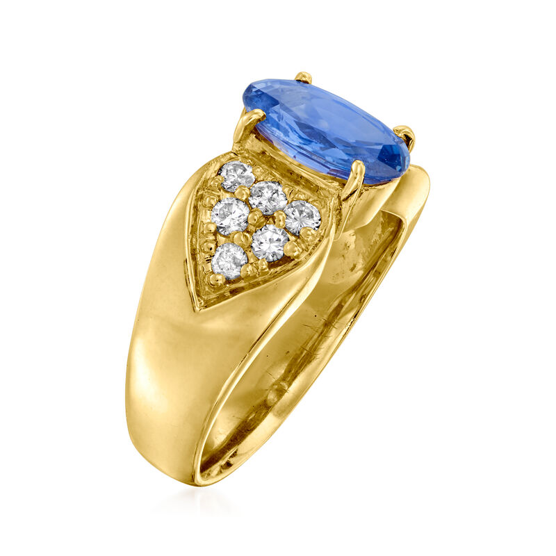 C. 1980 Vintage 2.00 Carat Sapphire and .40 ct. t.w. Diamond Ring in 18kt Yellow Gold. Size 7 image number 2