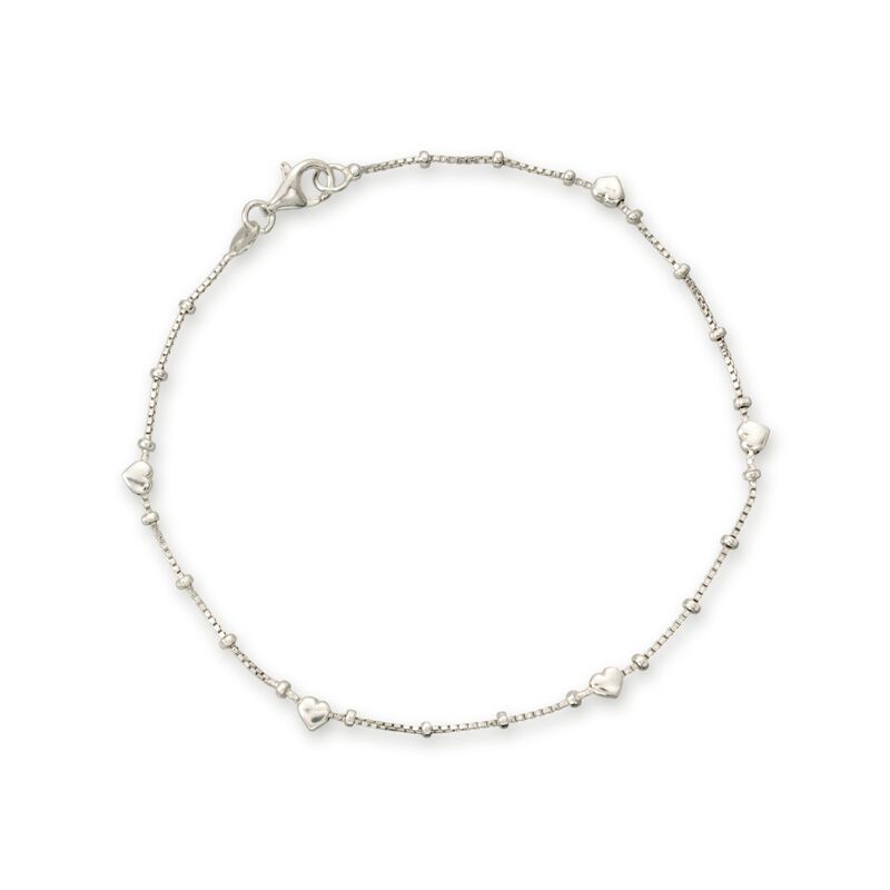 Italian Sterling Silver Heart Station Anklet image number 0