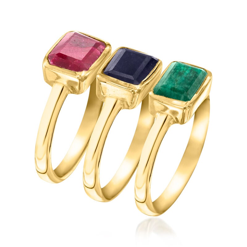 6.90 ct. t.w. Multi-Gemstone Jewelry Set: Three Rings in 18kt Gold Over Sterling. Size 7 image number 1