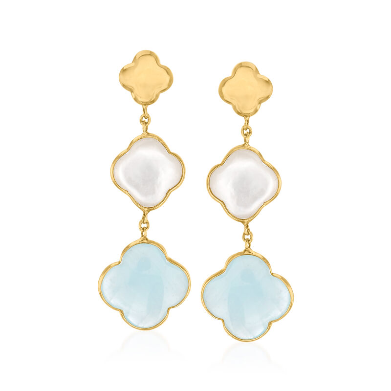 Italian Mother-of-Pearl and 5.00 ct. t.w. Aquamarine Clover Drop Earrings in 14kt Yellow Gold image number 0