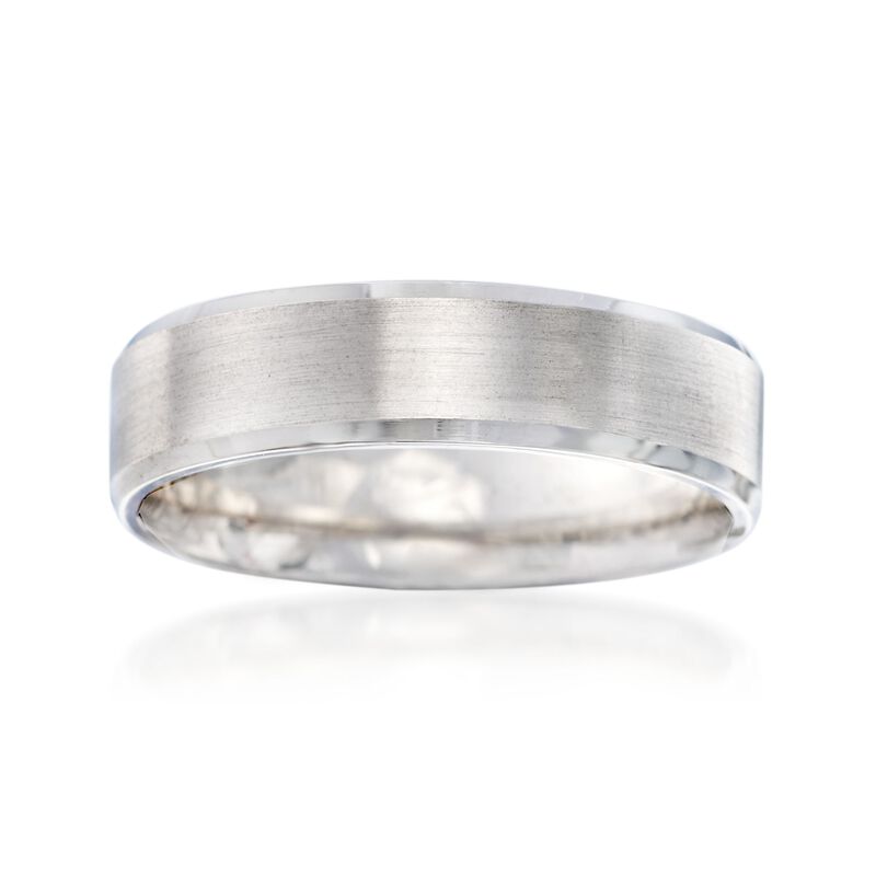 Men's 6mm 14kt White Gold Brushed and Polished Wedding Ring image number 0