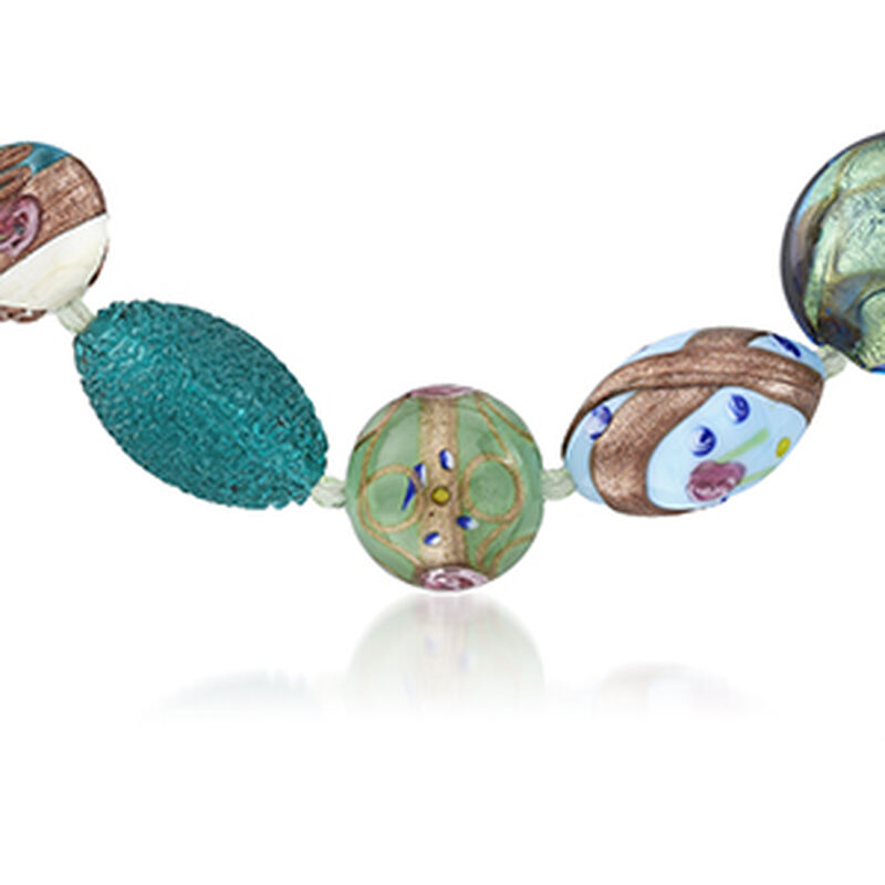 Italian Green and Blue Murano Glass Bead Necklace with 18kt Gold Over Sterling image number 3