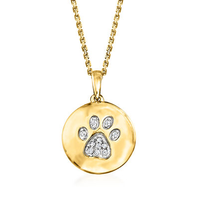 Diamond Paw Print Circle Pendant Necklace in 18kt Gold Over Sterling