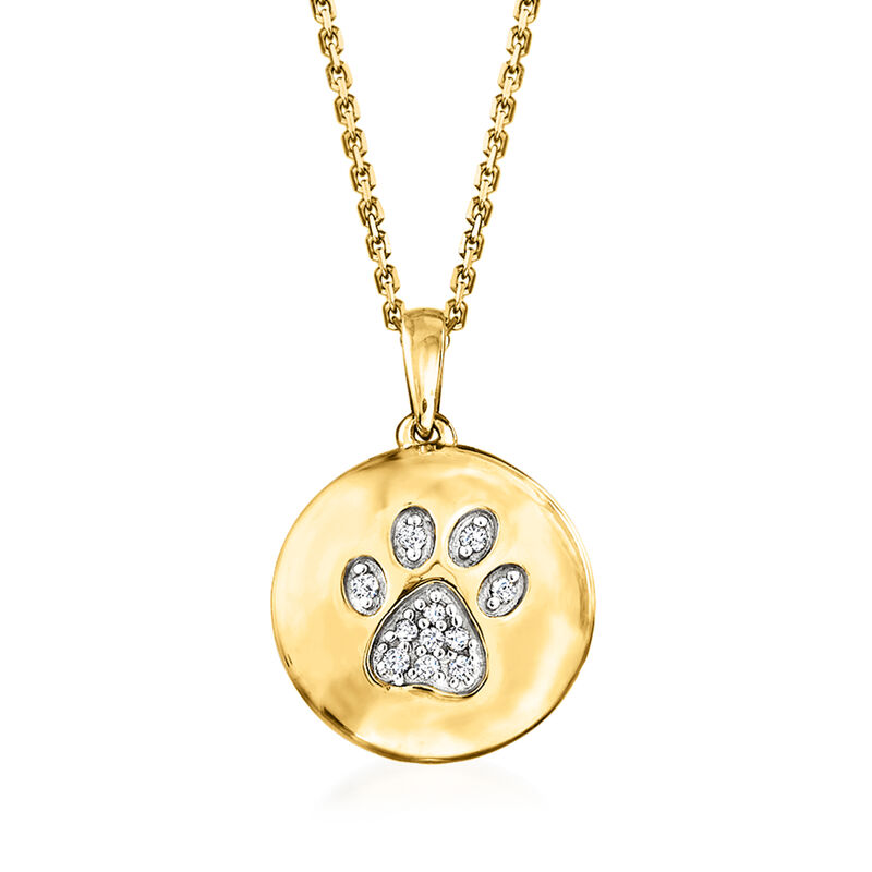 Diamond Paw Print Circle Pendant Necklace in 18kt Gold Over Sterling image number 0