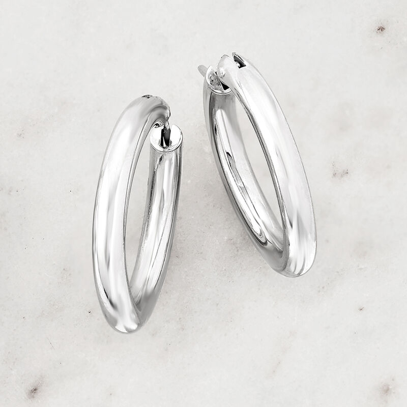 Italian 3mm Sterling Silver Hoop Earrings. 1 1/8&quot; image number 2