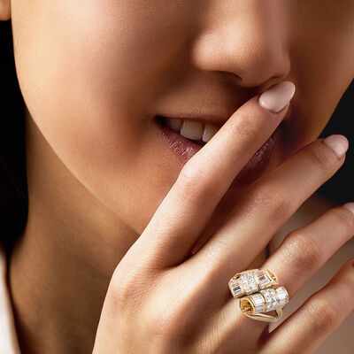 C. 1980 Vintage 2.20 ct. t.w. Diamond Scroll Ring in 14kt Yellow Gold