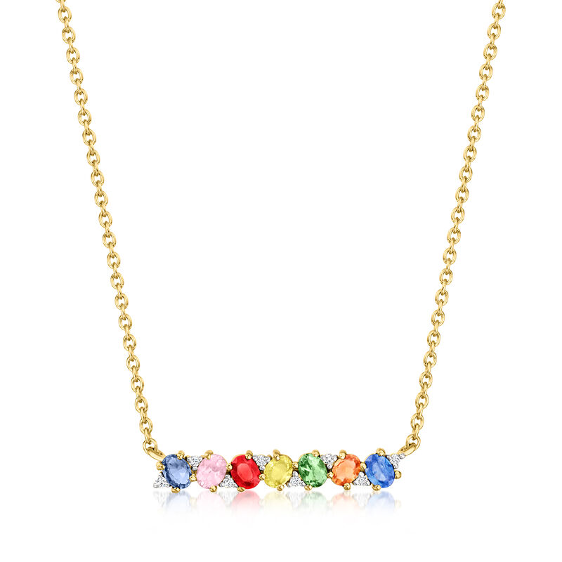 1.20 ct. t.w. Multicolored Sapphire Necklace with White Zircons in 18kt Gold Over Sterling. 18&quot; image number 1