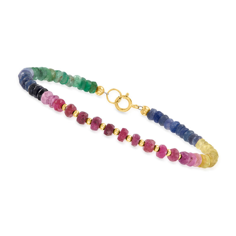 18.00 ct. t.w. Multicolored Sapphire and 4.40 ct. t.w. Ruby Bead Bracelet in 10kt Yellow Gold image number 0