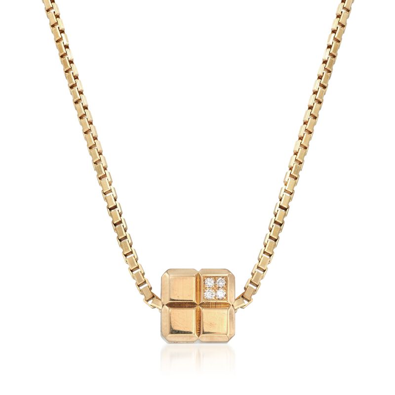 C. 1990 Vintage Chopard Square Slide Necklace with Diamond Accents in 18kt Gold. 16.5&quot; image number 1