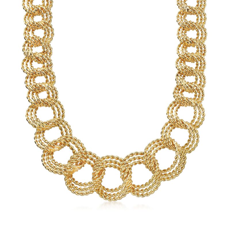 Italian 18kt Gold Over Sterling Graduated Twisted Triple-Link Necklace image number 0