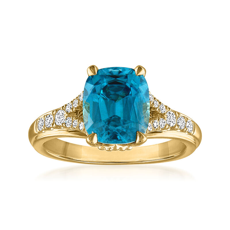5.25 Carat Blue Zircon Ring with .20 ct. t.w. Diamonds in 14kt Yellow Gold. Size 7 image number 0