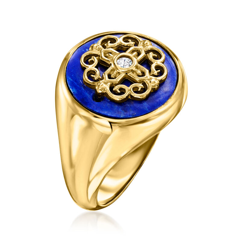 Lapis Ring with White Zircon Accent in 18kt Gold Over Sterling image number 2