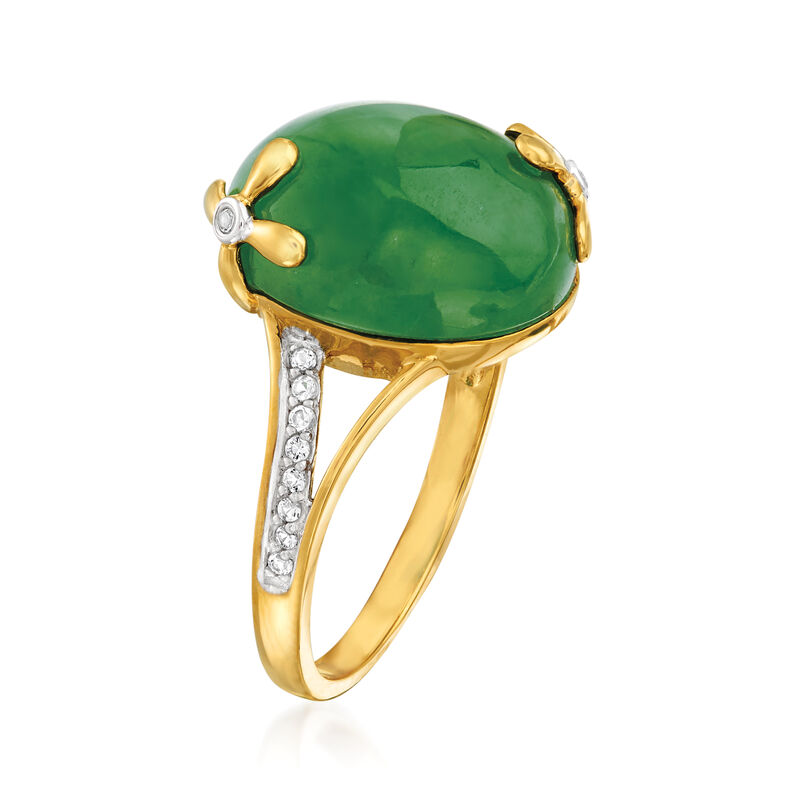 Jade and .10 ct. t.w. White Topaz Ring in 18kt Gold Over Sterling image number 2
