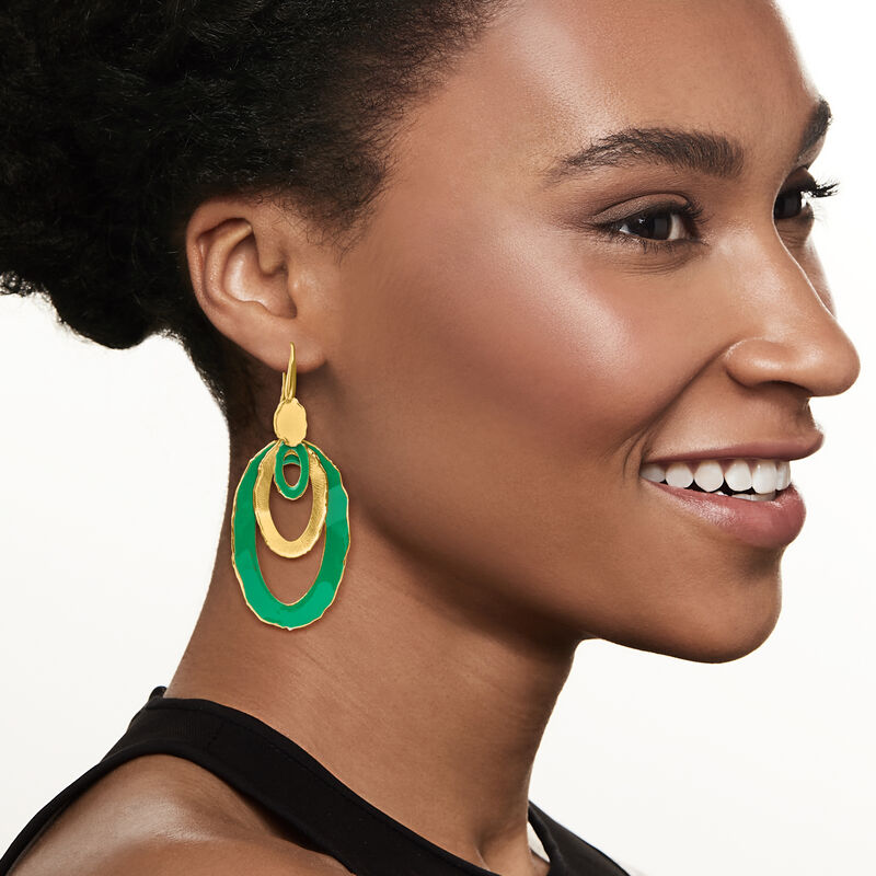Italian Green Enamel Multi-Oval Drop Earrings in 18kt Gold Over Sterling image number 1