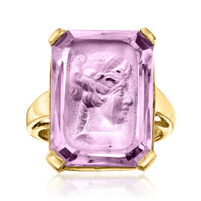 C. 1965 Vintage 9.00 Carat Amethyst Intaglio Ring in 14kt Yellow Gold