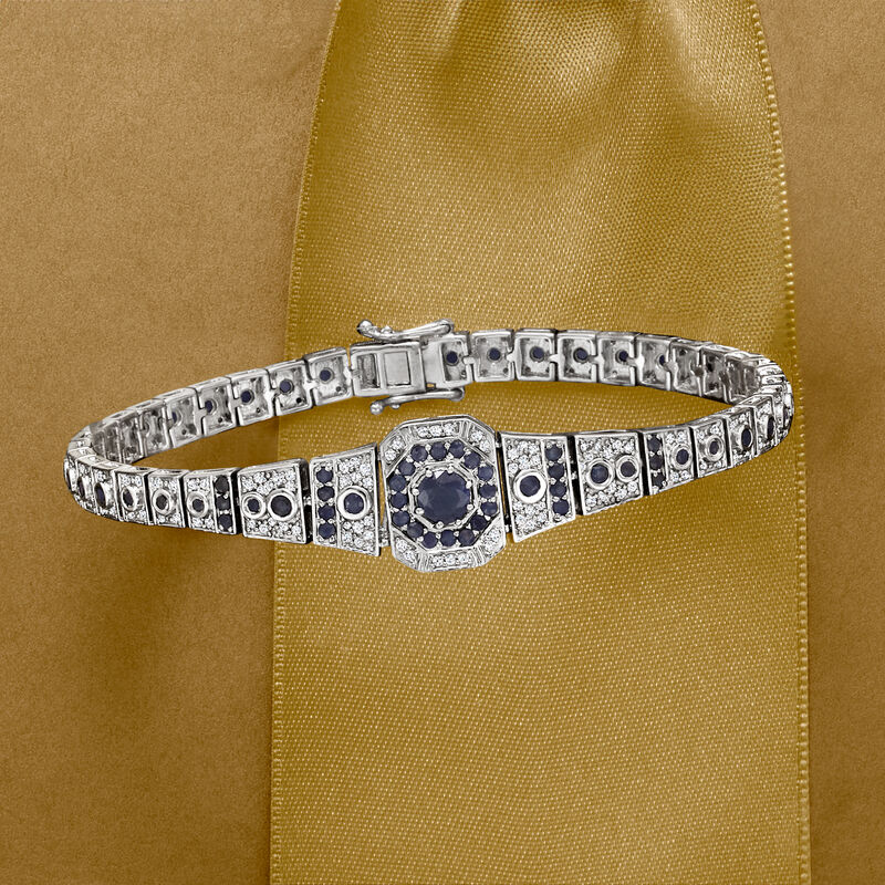 2.50 ct. t.w. Sapphire and .90 ct. t.w. Diamond Bracelet in Sterling Silver image number 2