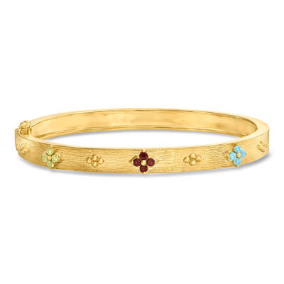 .30 ct. t.w. Multi-Gemstone Floral Bangle Bracelet in 18kt Gold Over Sterling