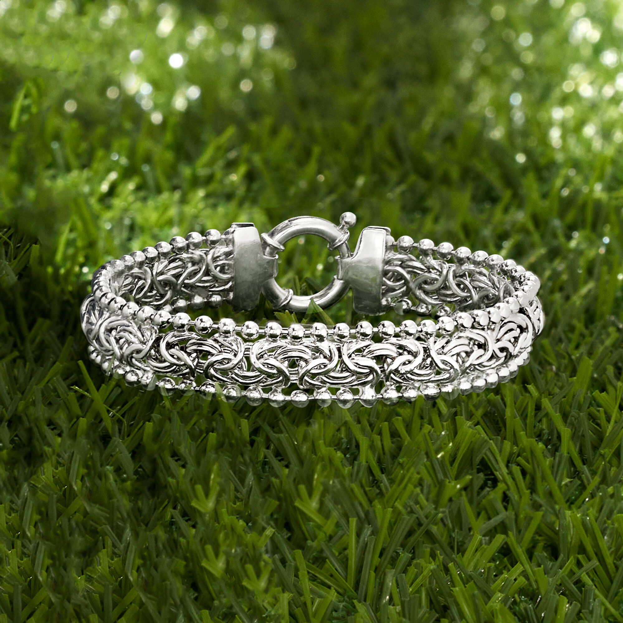 Sterling Silver Byzantine Beaded Edge Bracelet