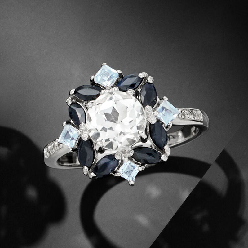 1.78 ct. t.w. White and Blue Topaz and .80 ct. t.w. Sapphire Ring in Sterling Silver image number 3