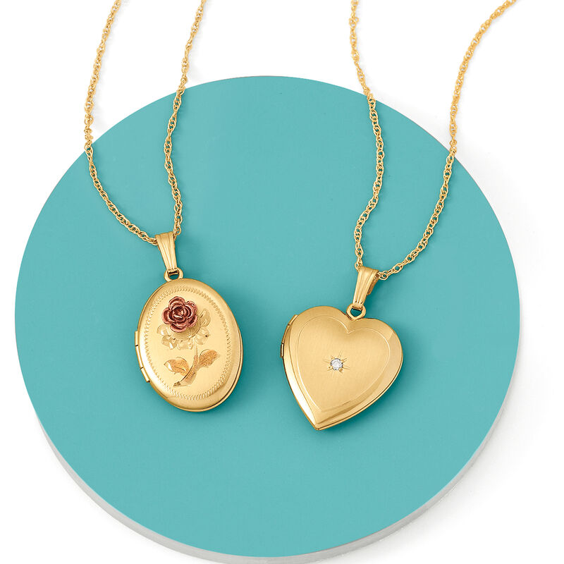 14kt Yellow Gold Heart Locket Necklace with Diamond Accent image number 3