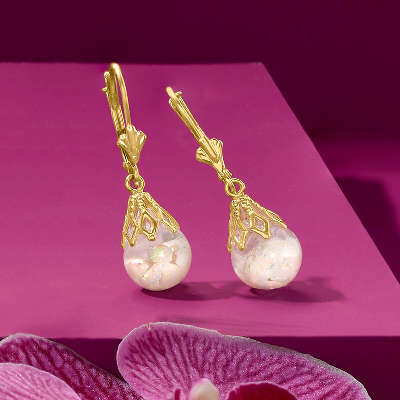 Floating Opal Drop Earrings in 14kt Yellow Gold image number 2