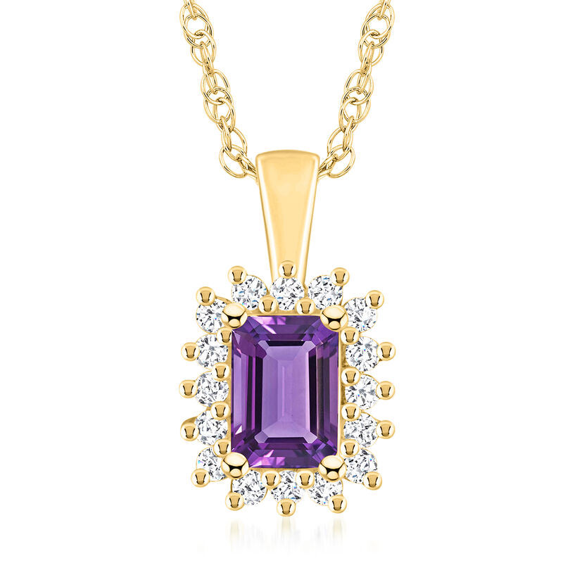 1.00 Carat Amethyst Pendant Necklace with .28 ct. t.w. Diamonds in 14kt Yellow Gold. 18&quot; image number 0