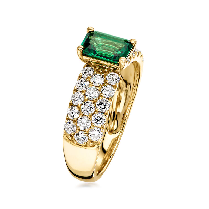.70 Carat Lab-Grown Emerald Ring with 1.06 ct. t.w. Lab-Grown Diamonds in 14kt Yellow Gold image number 2