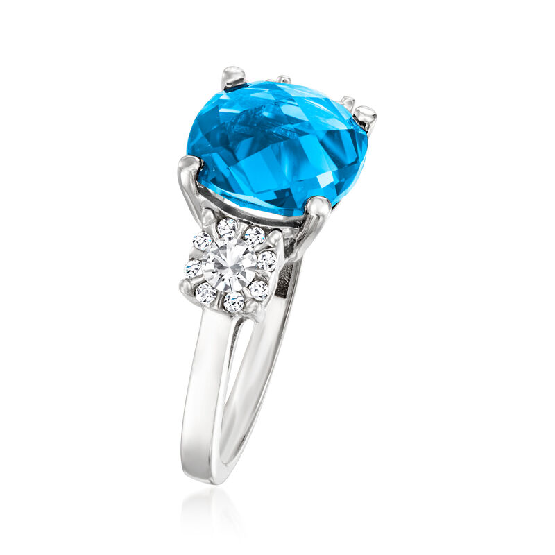 5.00 Carat London Blue Topaz and .38 ct. t.w. Diamond Ring in 14kt White Gold. Size 5 image number 2