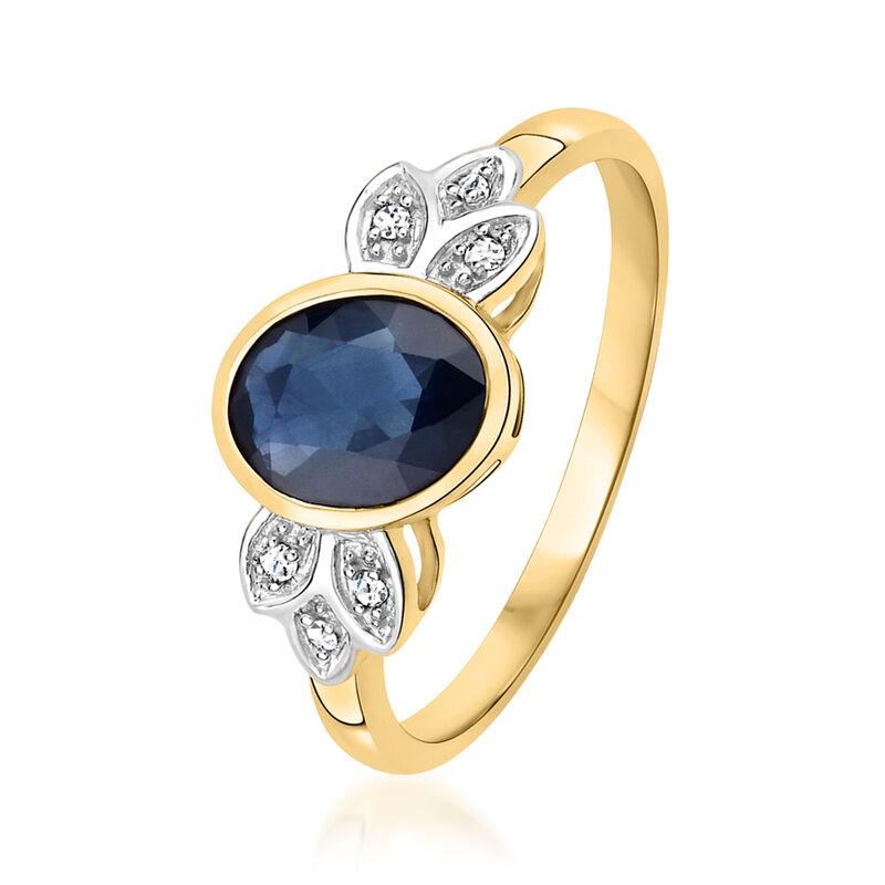 1.40 Carat Sapphire Leaf Ring with Diamond Accents in 14kt Yellow Gold. Size 8 image number 1