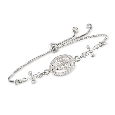 Italian Sterling Silver Miraculous Medal Bolo Bracelet 