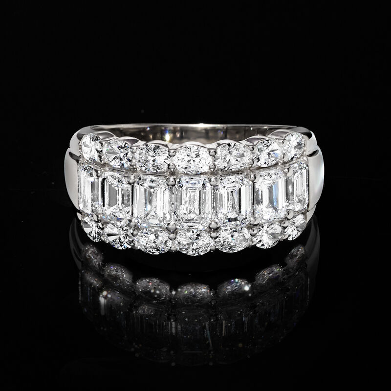 3.00 ct. t.w. Oval and Emerald-Cut Lab-Grown Diamond Three-Row Ring in 14kt White Gold image number 3