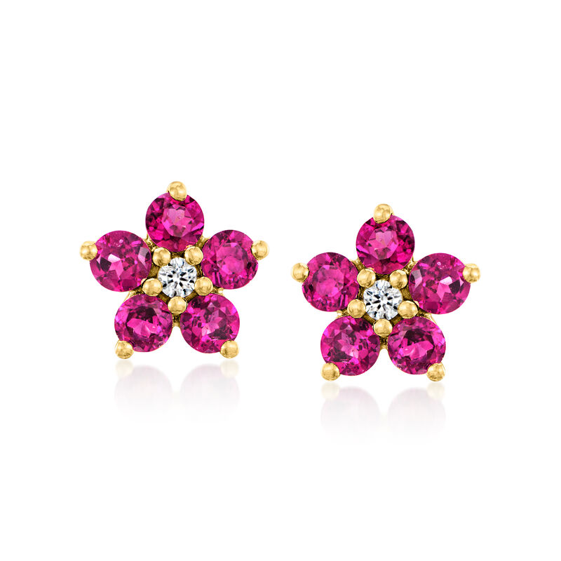 2.70 ct. t.w. Rhodolite Garnet and .10 ct. t.w. White Zircon Flower Jewelry Set: Earrings and Necklace in 18kt Gold Over Sterling. 18&quot; image number 3