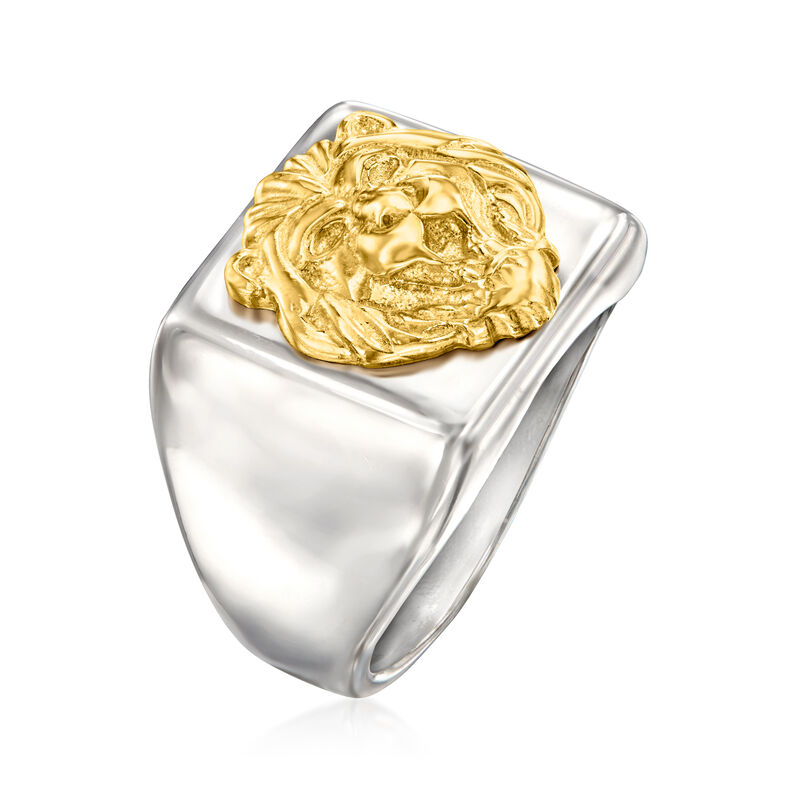 Italian Two-Tone Sterling Silver Lion Ring image number 2