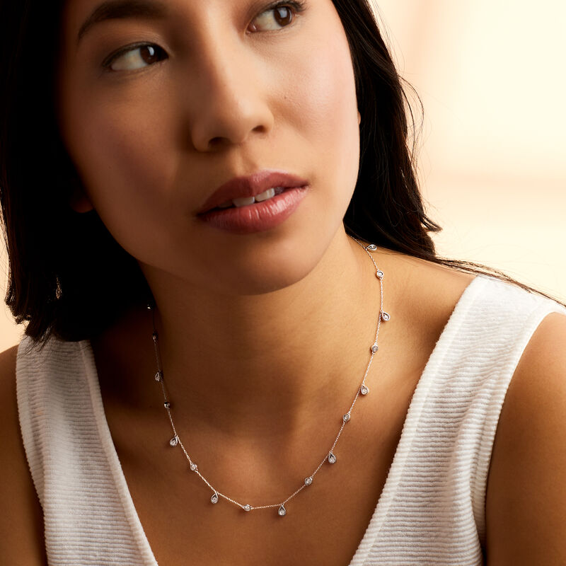 .16 ct. t.w. Diamond Station Drop Necklace in Sterling Silver image number 3