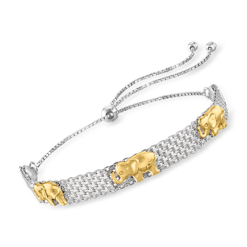 Two-Tone Sterling Silver Elephant Bismark-Link Bolo Bracelet  image number 0