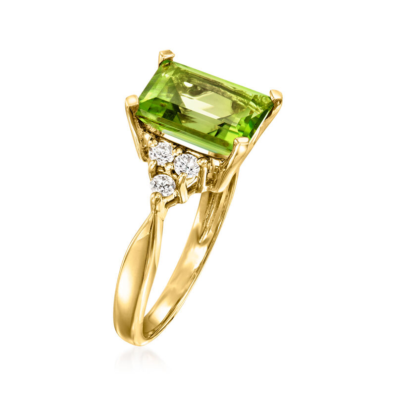 3.00 Carat Peridot and .24 ct. t.w. Diamond Ring in 14kt Yellow Gold. Size 6 image number 2