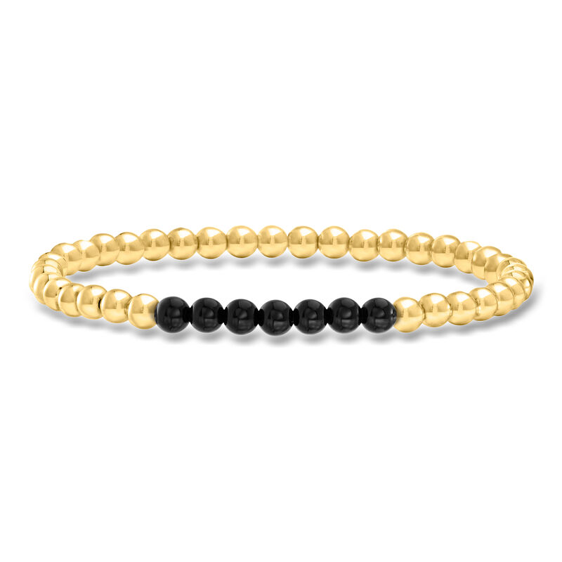 4-4.5mm Onyx and 18kt Gold Vermeil Bead Stretch Bracelet image number 0